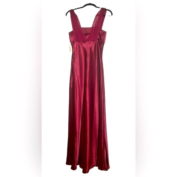 NWT Aspeed Burgundy Long Satin Dress with Chiffon Strap Overlay & Rhinestones, M - Picture 4 of 12